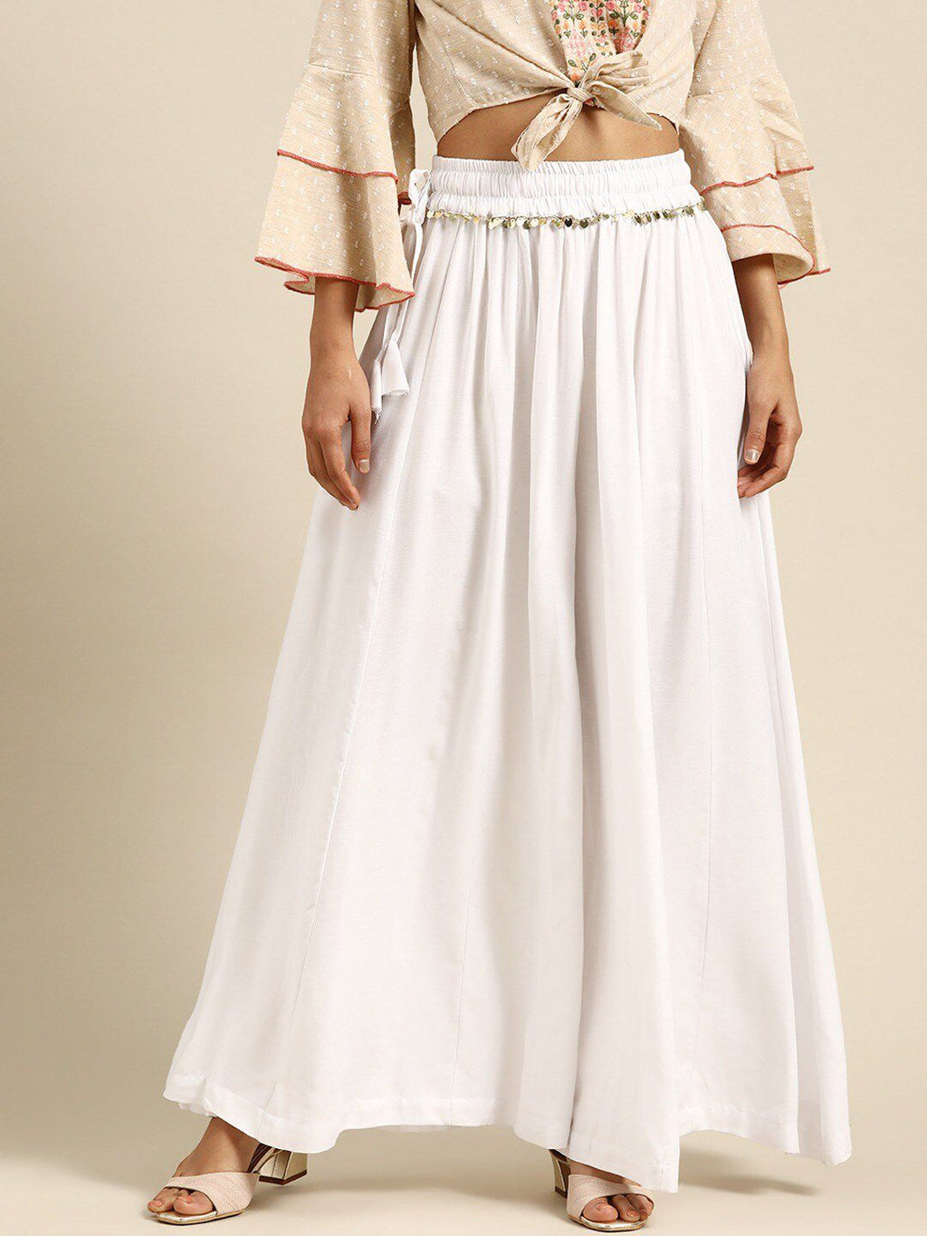 TAG 7 Women Elasticated Flared Ethnic Palazzos | Grocsy