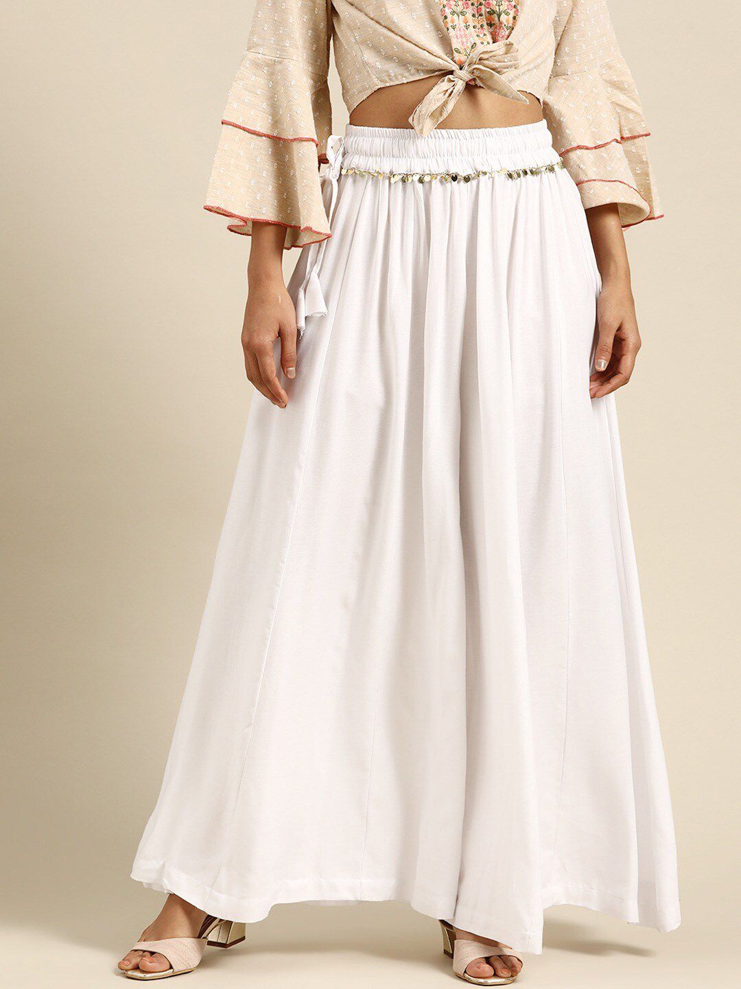 TAG 7 Women Elasticated Flared Ethnic Palazzos | Grocsy