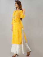 HERE&NOW Yellow & White Bandhani Printed Gotta Patti Kurta with Sharara | Grocsy