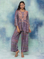 HOUSE OF KARI Floral Embroidered Regular Chikankari Straight Kurta with Palazzos | Grocsy
