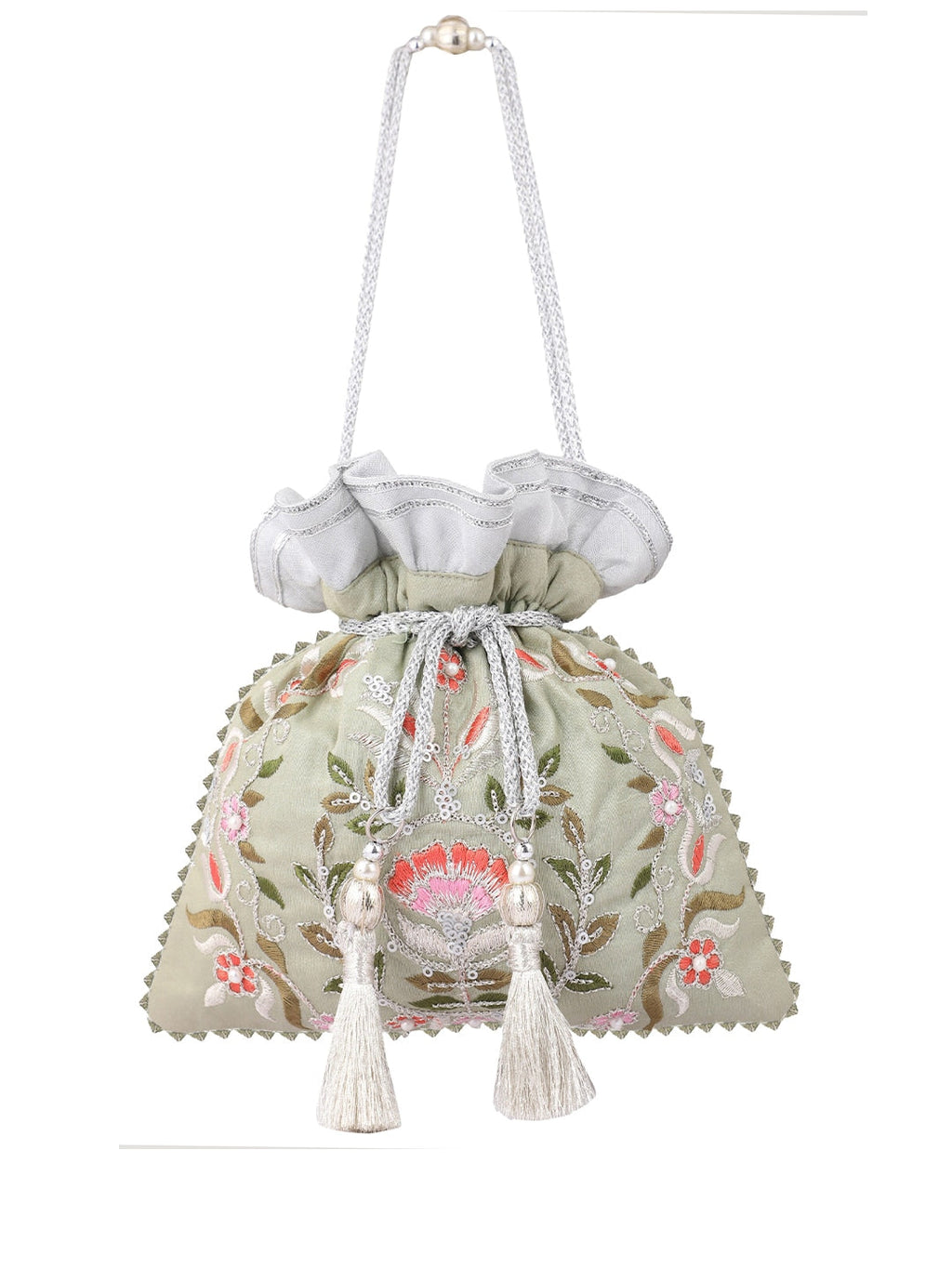 Masq Green & Pink Embellished Embroidered Potli Clutch