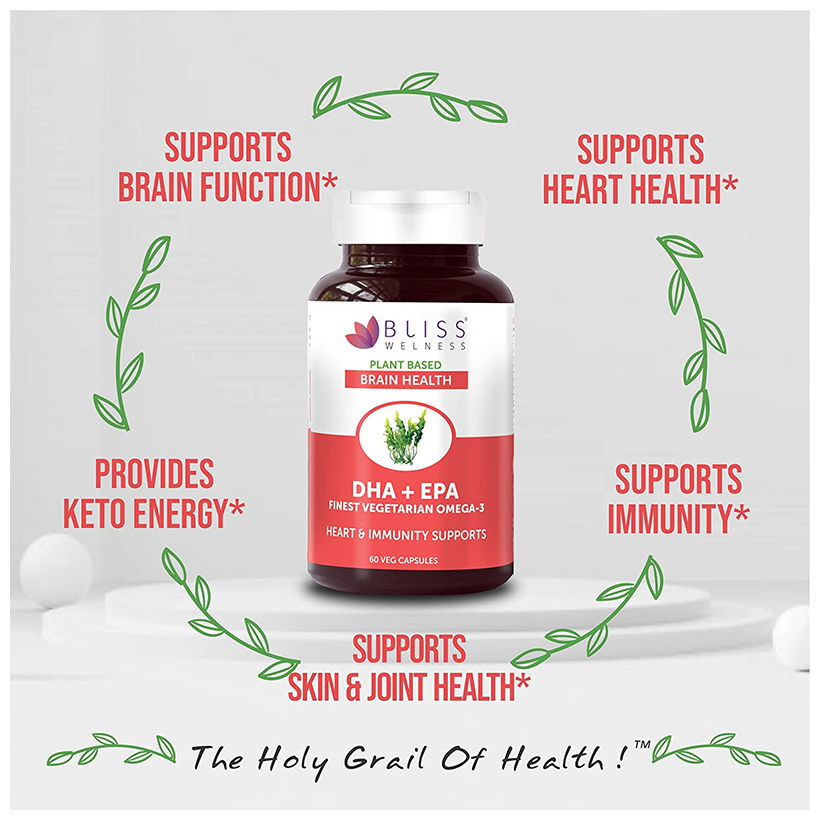 Bliss Welness Brain Health DHA + EPA Finest Vegetarian Omega-3 Veg Capsule | Grocsy