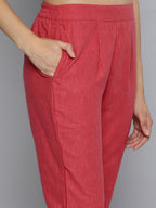 HERE&NOW Women Yoke Design Pure Cotton Kurta & Trousers with Dupatta | Grocsy