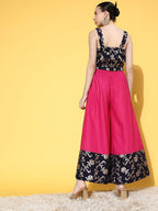 InWeave Women's Blue Brocade Strappy Top W Fuchsia Blue Brocade Palazzo Set | Grocsy