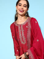 Sangria Floral Kurta with Trousers & Dupatta | Grocsy