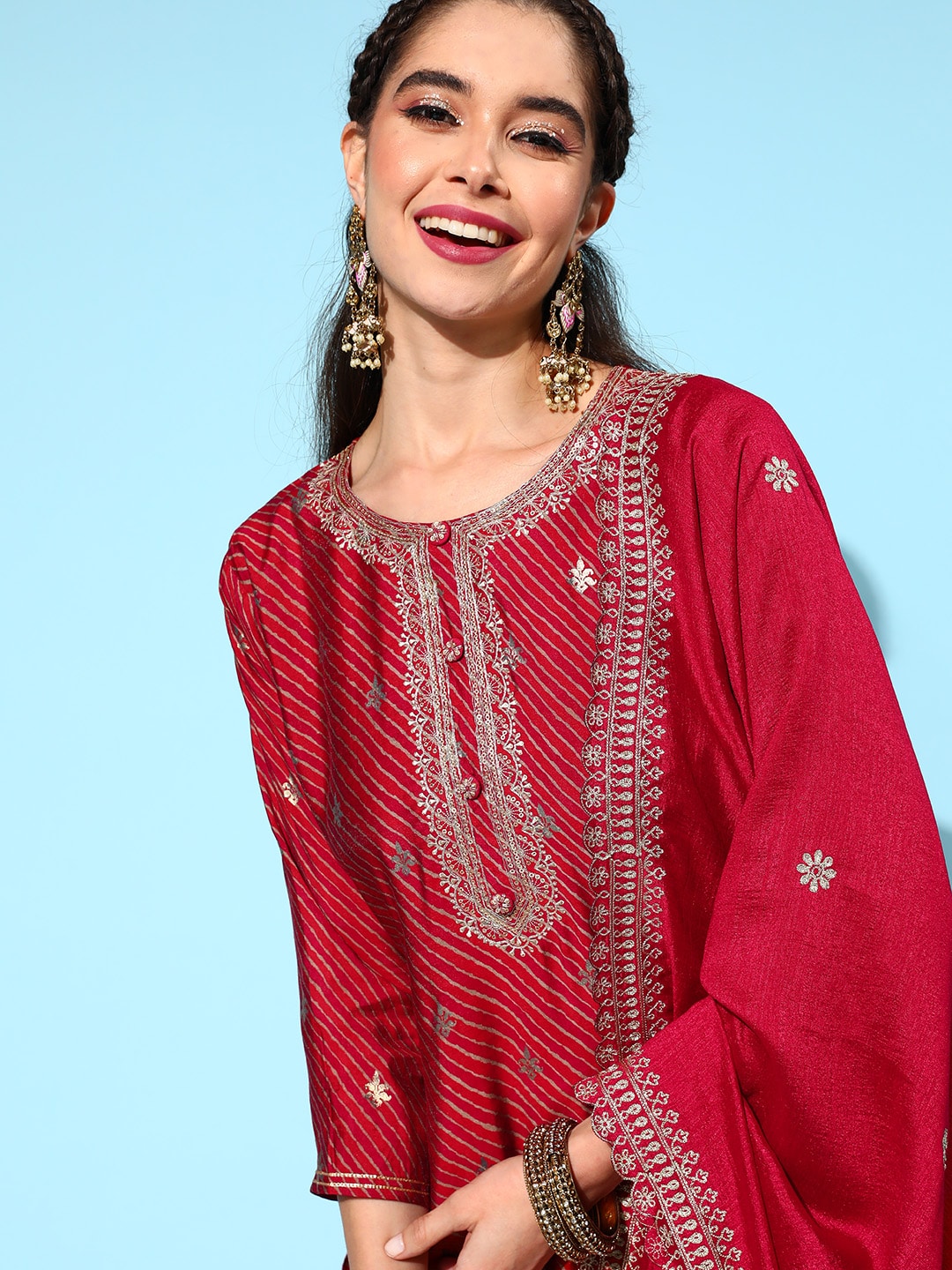Sangria Floral Kurta with Trousers & Dupatta | Grocsy