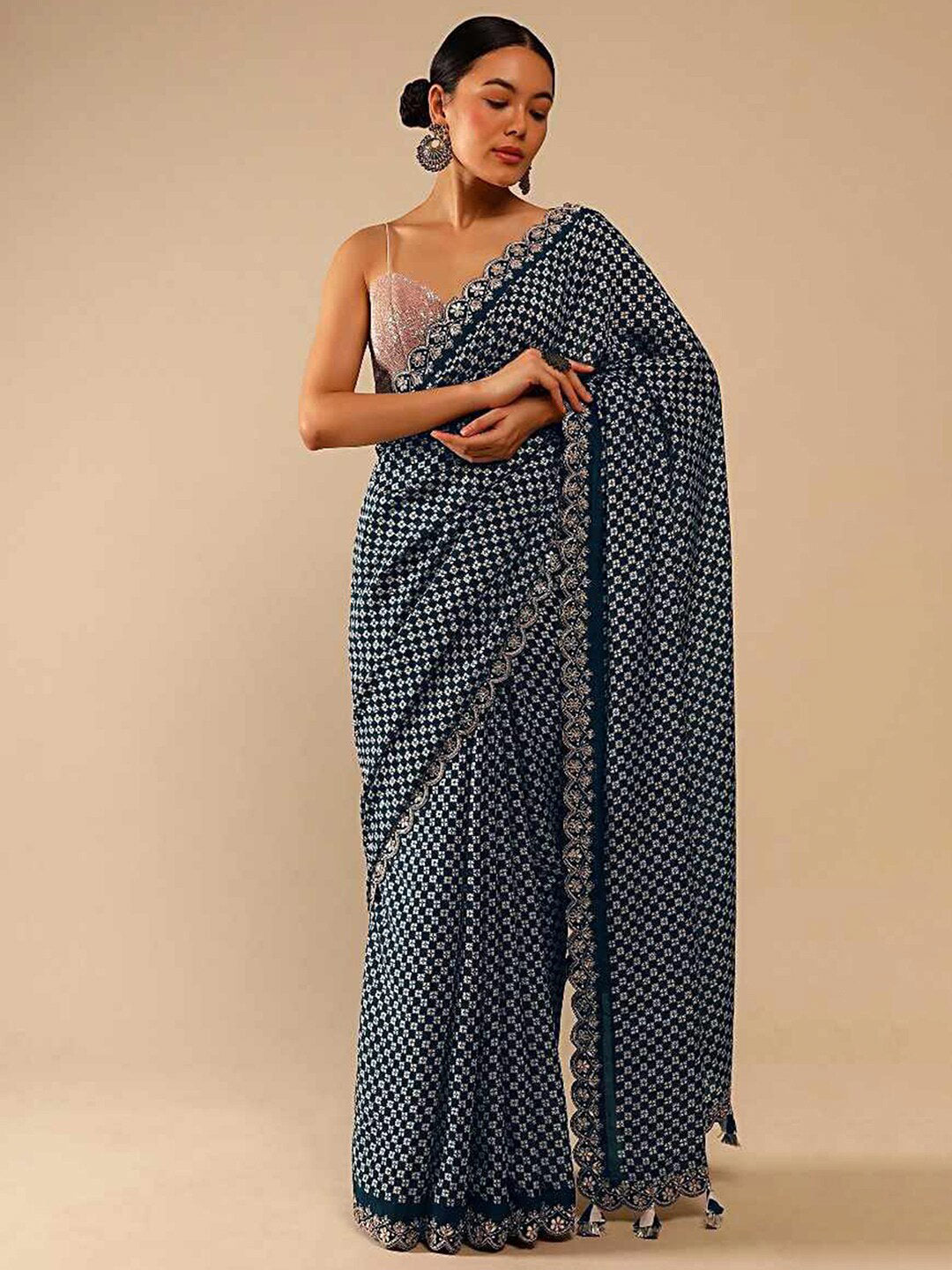 Sangria Ethnic Motifs Printed Embellished Saree | Grocsy