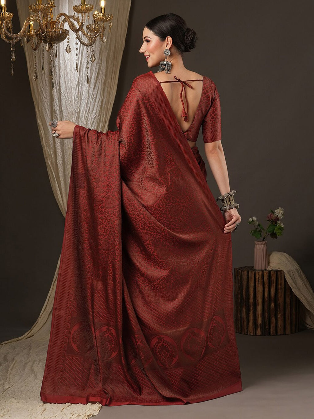 Saree Mall Maroon Woven Design Zari Silk Blend Banarasi Sarees | Grocsy
