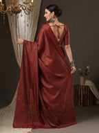Saree Mall Maroon Woven Design Zari Silk Blend Banarasi Sarees | Grocsy
