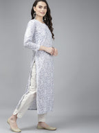 ADA Women Grey & White Floral Chikankari Cotton Handloom Kurta | Grocsy
