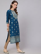 Aks Ethnic Motifs Printed Round Neck Straight Kurta | Grocsy
