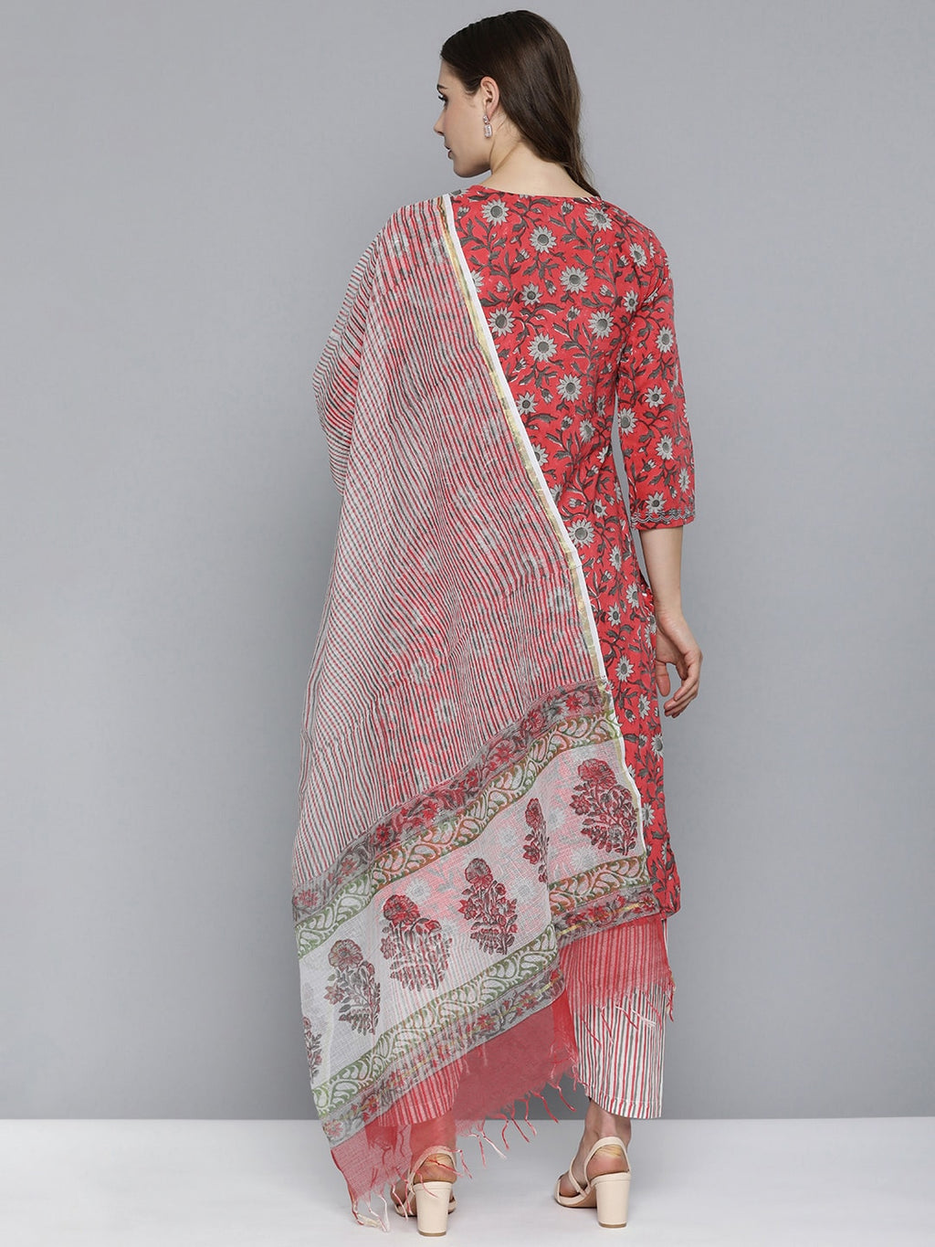 HERE&NOW Floral Printed Regular Pure Cotton Kurta with Salwar & With Dupatta | Grocsy
