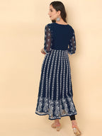 HERE&NOW Women Chikankari Embroidered Thread Work Georgette Anarkali Kurta | Grocsy