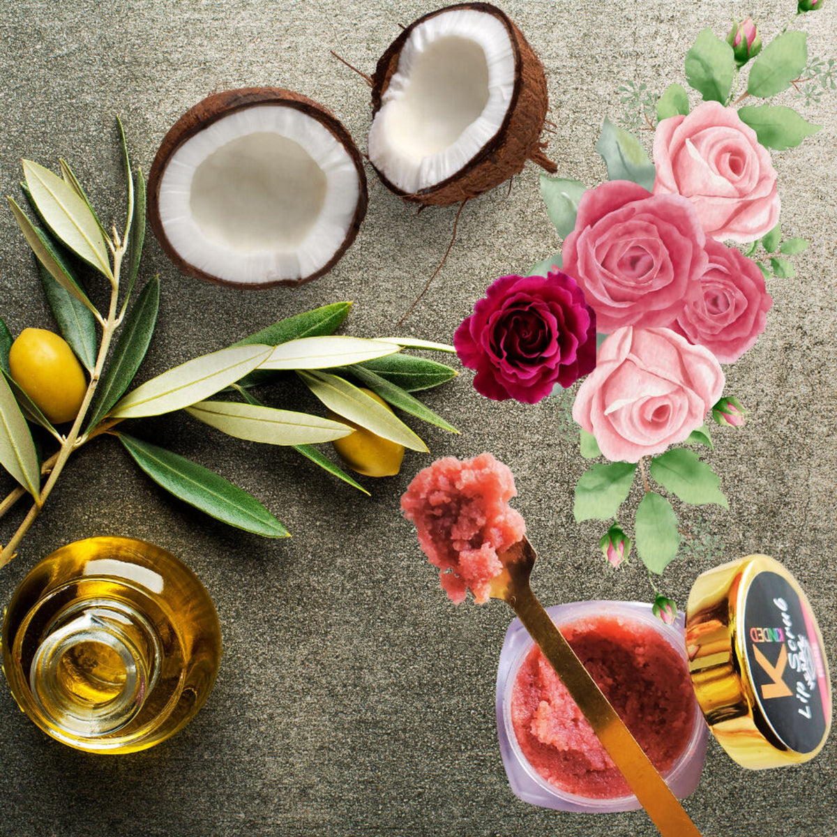 KINDED Lip Sugar Scrub Herbal Exfoliator - Rose | Grocsy