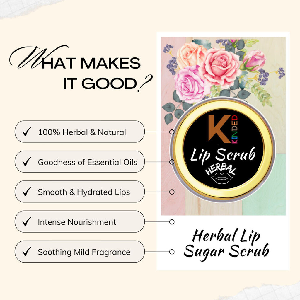 KINDED Lip Sugar Scrub Herbal Exfoliator - Rose | Grocsy