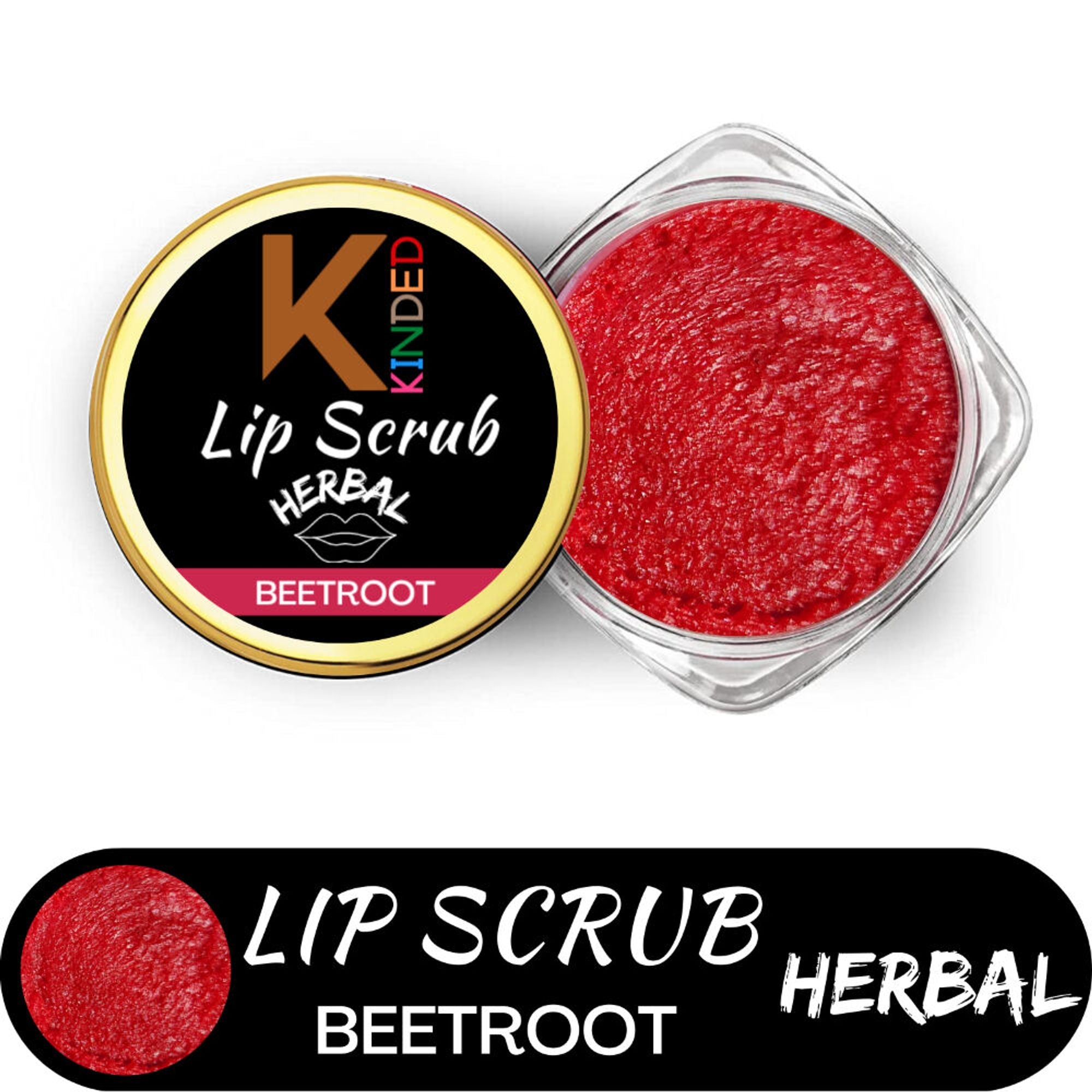 KINDED Lip Sugar Scrub Herbal Exfoliator - Beetroot | Grocsy