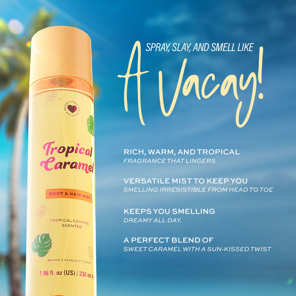 Makeup Revolution Tropical Caramel Hair And Body Mist | Grocsy