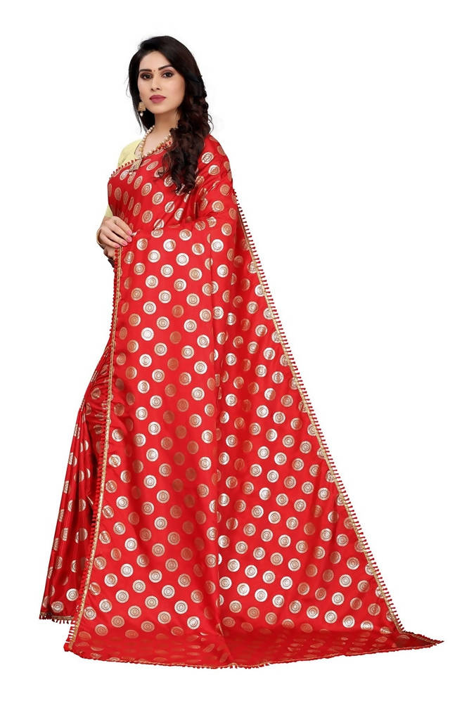 Vamika Red Rangoli Silk Foil Print Saree (Danish Red) | Grocsy