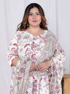 Miravan Women's Plus Size Light Pink Floral Printed and Anarkali Kurta with Dupatta | Grocsy