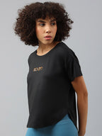 MKH Women Typography Drop-Shoulder Sleeves Dri-FIT Sports T-shirt | Grocsy
