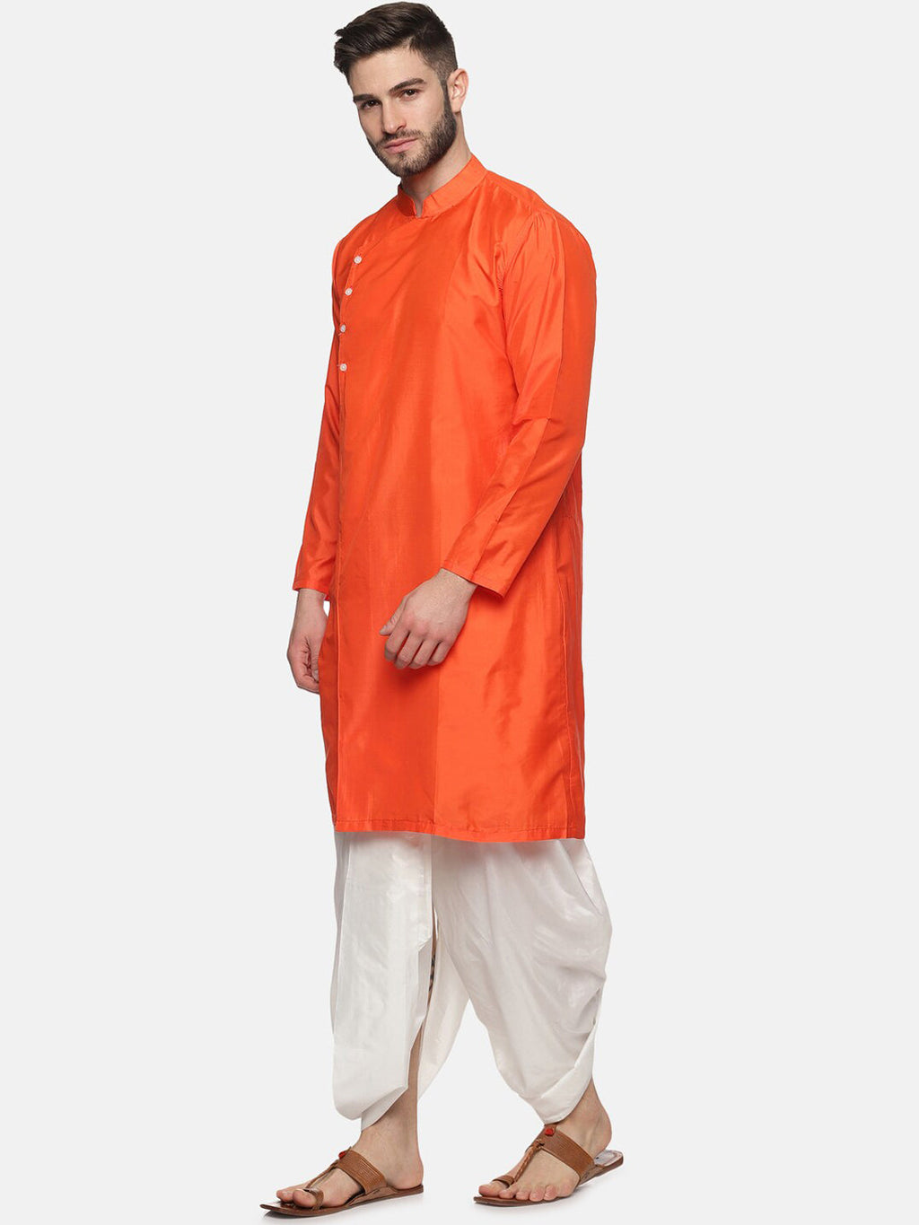 Sethukrishna Men Orange Angrakha Top with Dhoti Pants | Grocsy