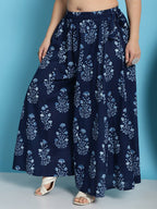 TAG 7 Plus Size Ethnic Motifs Block Printed Pure Cotton Flared Ethnic Palazzo | Grocsy