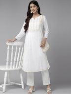 ADA Ethnic Motifs Chikankari Embroidered Cotton Kurta | Grocsy