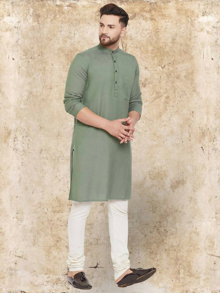 Even Apparels Cotton Linen Green Kurta - Green | Grocsy