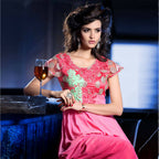 Pink Georgette Floral Embroidered A-line Kurti - Missy | Grocsy