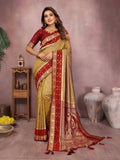 Aastha Fashion Mustard Kalamkari Silk Zari Woven Saree | Grocsy