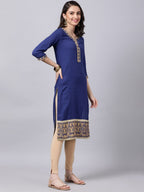 Souchii Women Blue Yoke Design Thread Work Grandeur & Majestic Artwork Kurta | Grocsy