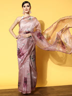 Tikhi Imli Pink & Green Floral Organza Saree | Grocsy