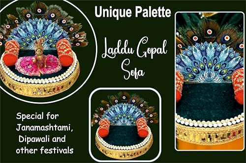 Unique Palette Wood Sofa for Laddu Gopal Ji|Round Singhasan Kanha Ji with Extra 2 Pillows | Grocsy