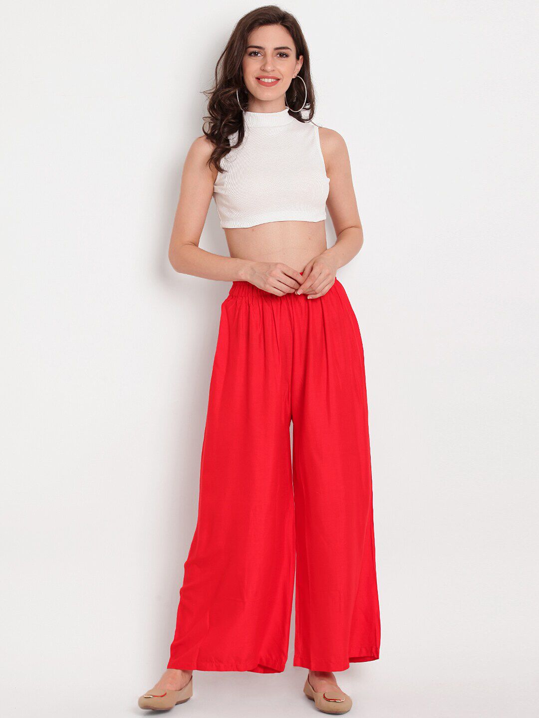 TAG 7 Women Red & Navy Blue Set of 2 Flared Ethnic Palazzos | Grocsy