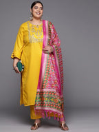 Sztori Plus Size Yoke Design Pure Cotton Kurta With Trousers & Dupatta | Grocsy