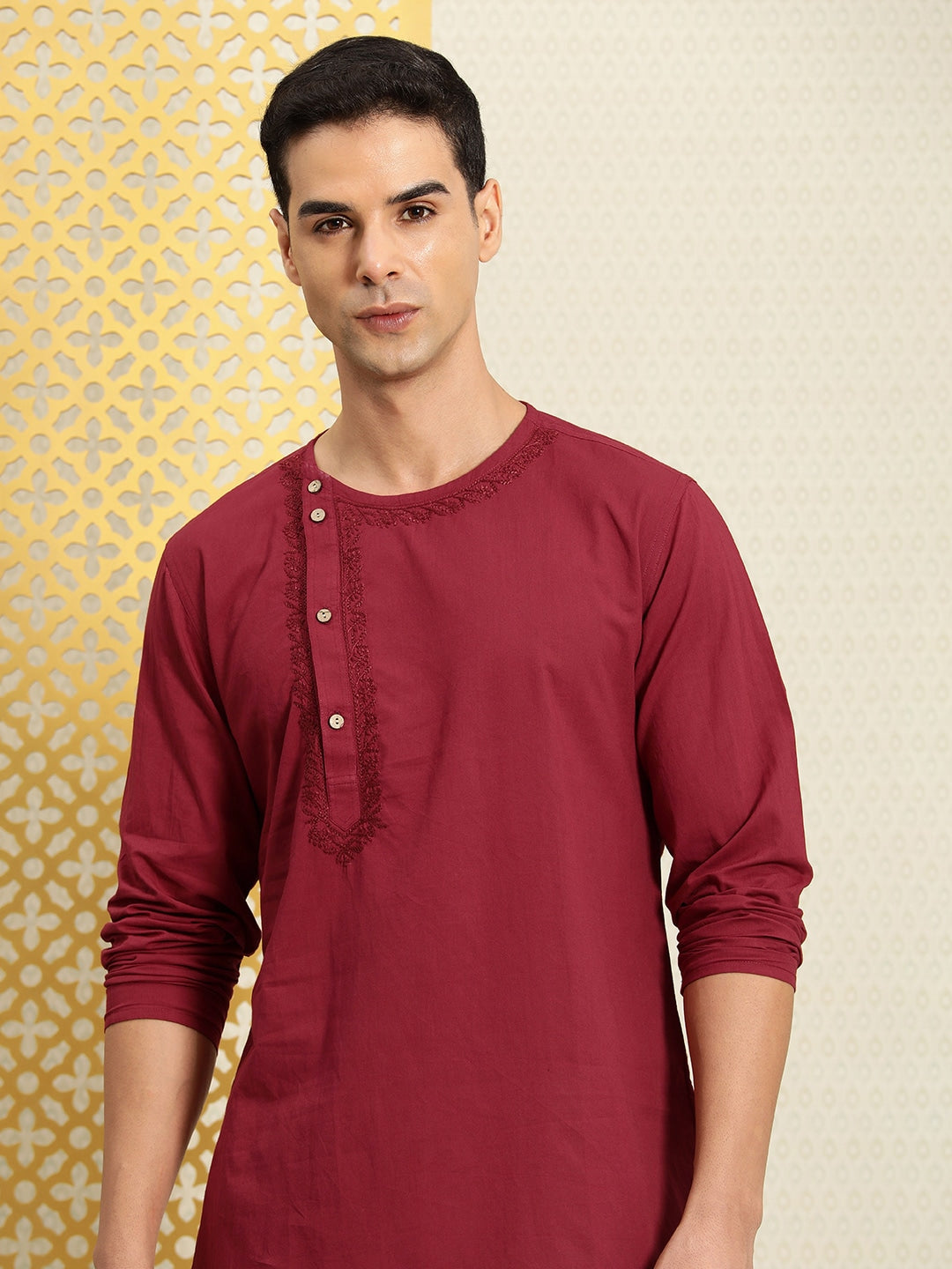 House of Pataudi Jashn Floral Embroidered Yoke Design Thread Work Angrakha Kurta | Grocsy