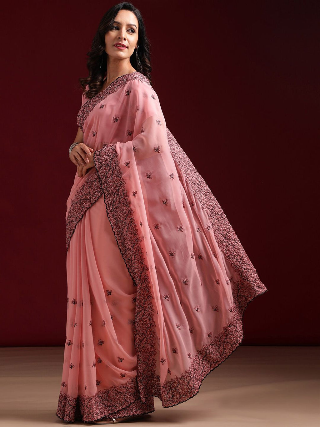 kasee Floral Embroidered Saree | Grocsy