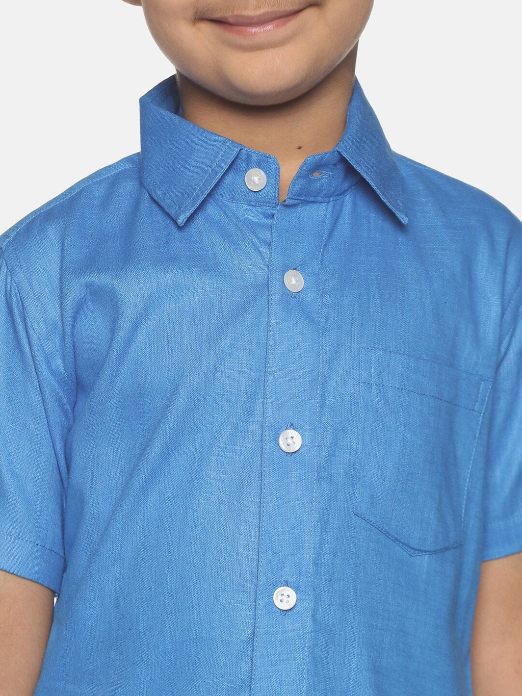 Sethukrishna Boys Blue & White Shirt with Veshti Set | Grocsy