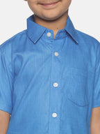 Sethukrishna Boys Blue & White Shirt with Veshti Set | Grocsy