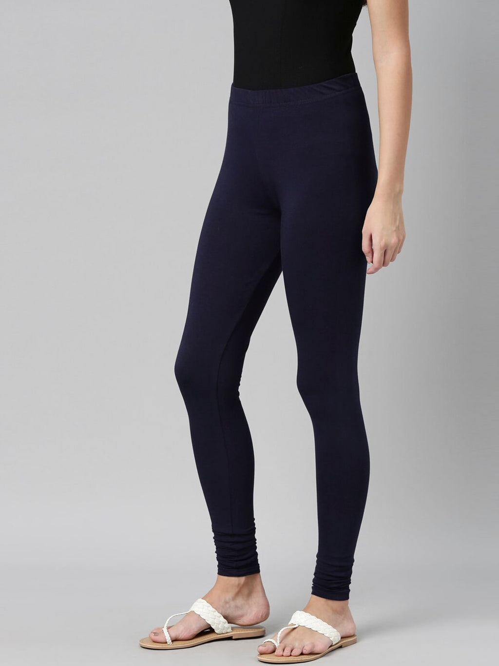 Souchii Navy Blue Solid Churidar Length Leggings | Grocsy