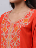 Souchii Orange Ethnic Motifs Thread Work Grandeur & Majestic Artwork Kurta | Grocsy