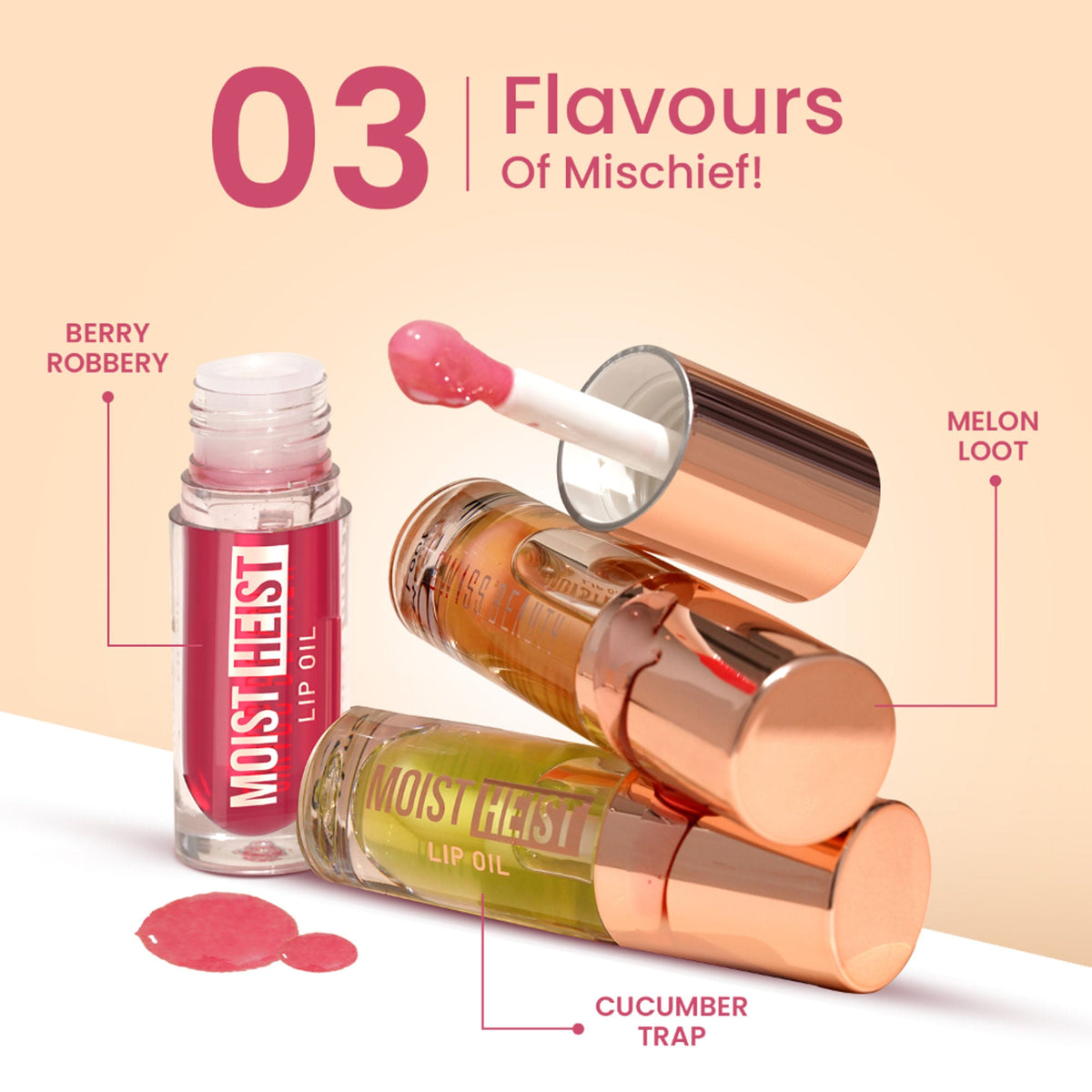 Swiss Beauty Moist Heist Lip Oil Colour-Changing With Vitamin E & Mint Oil - 3 Melon Loot | Grocsy