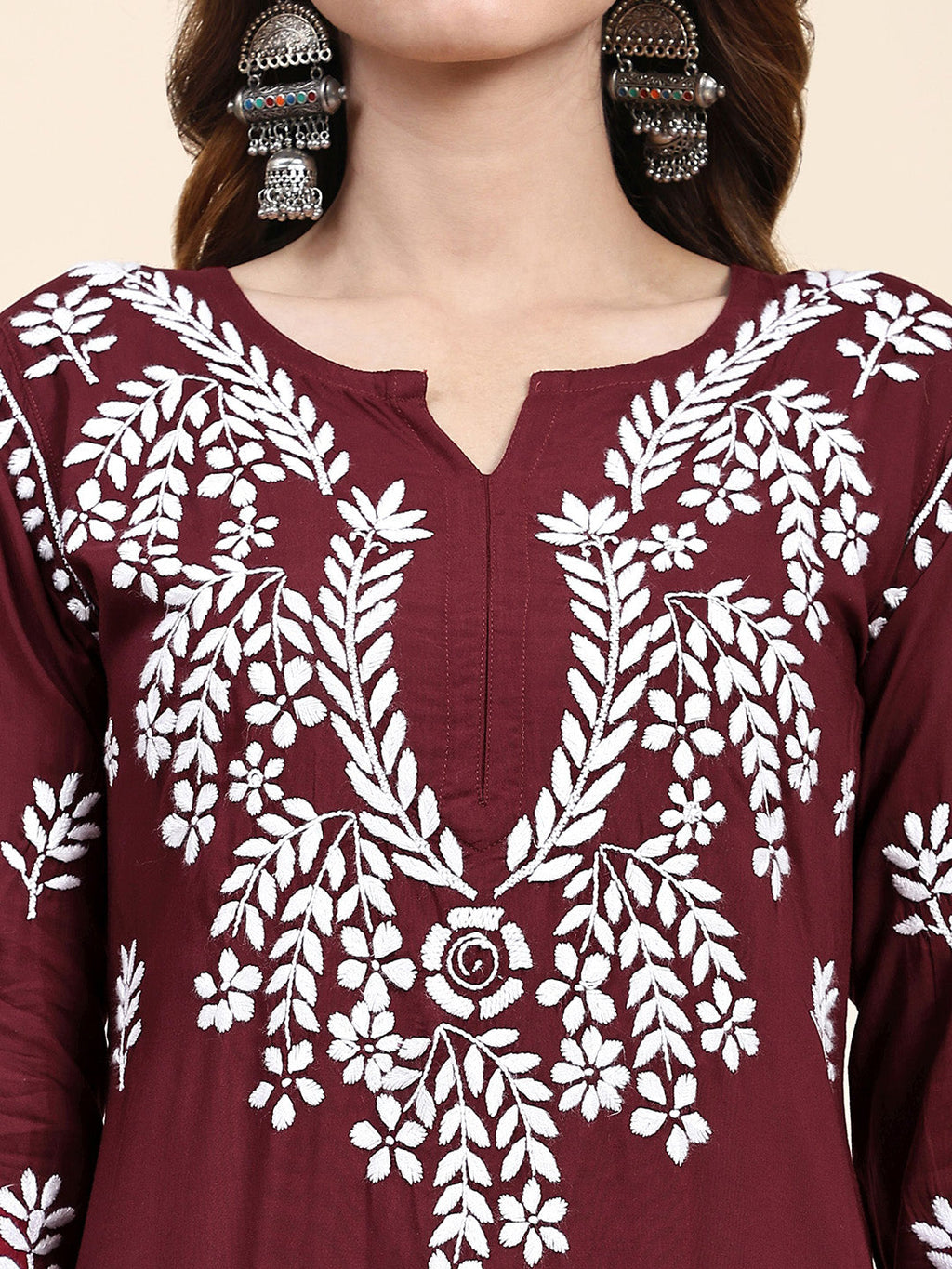 HOUSE OF KARI Floral Embroidered Chikankari Pure Cotton Straight Kurta With Trousers | Grocsy