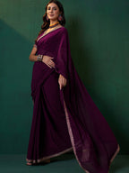 Sangria Embroidered Bordered Sarees | Grocsy