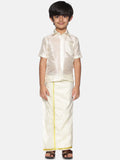 Sethukrishna Boys Cream-Coloured & Gold-Toned Shirt with Dhoti | Grocsy