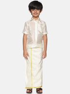 Sethukrishna Boys Cream-Coloured & Gold-Toned Shirt with Dhoti | Grocsy