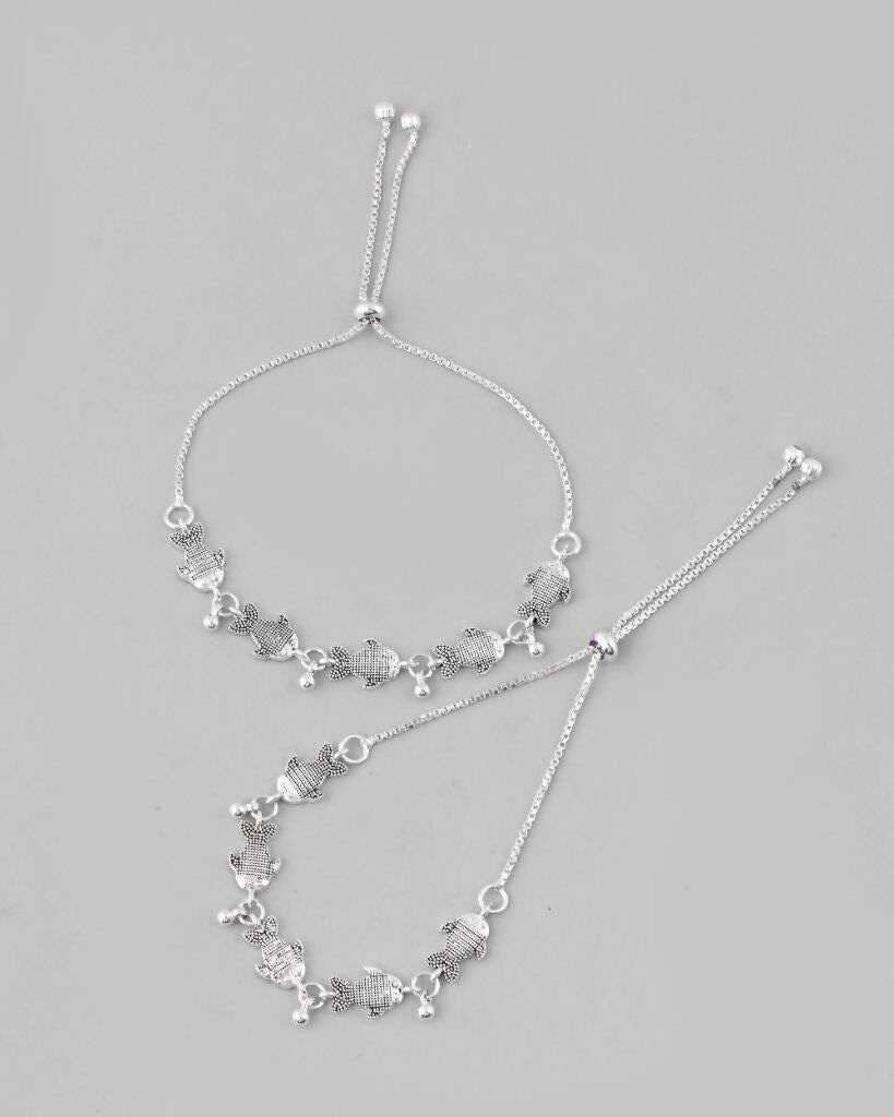 VOJ Set of 2 Traditional Fish Shapped Designer Anklet | Grocsy