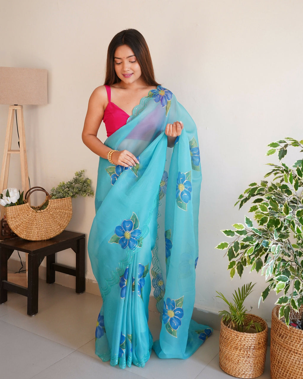 Vamsee Divisha Sky Organza Saree | Grocsy