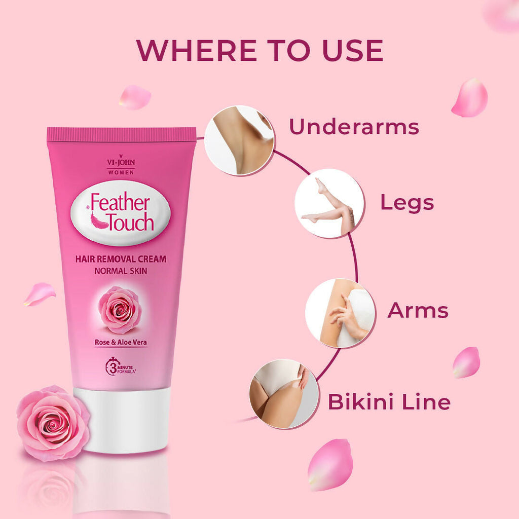 VI-JOHN Feather Touch Rose & Aloevera Hair Removal Cream for Women for Normal Skin, Suitable for Legs, Underarms, Bikini Line, Arms | Grocsy