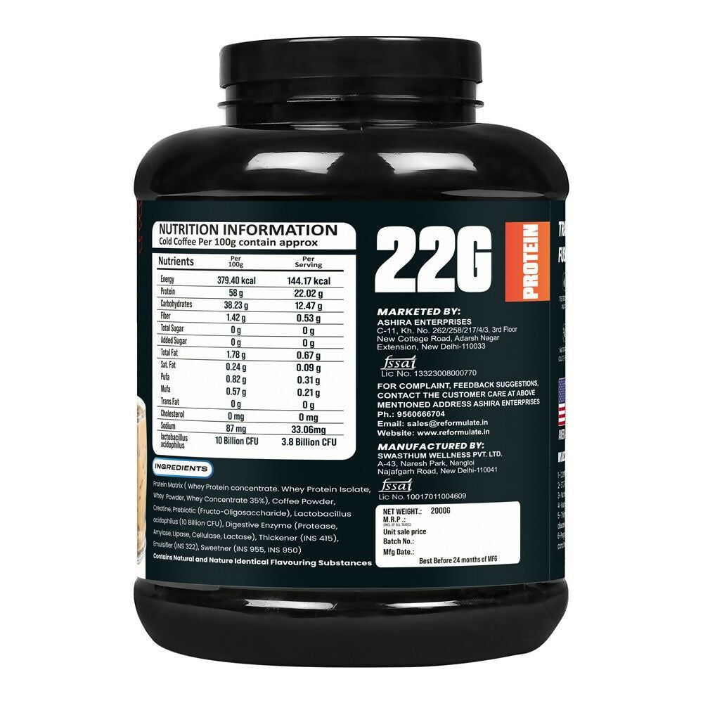 Reformulate Fusion Whey Protein With Pre & Pro Biotics I Muscle Growth I 58G Protein | 379 Kcal Energy - Cold Coffee | Grocsy